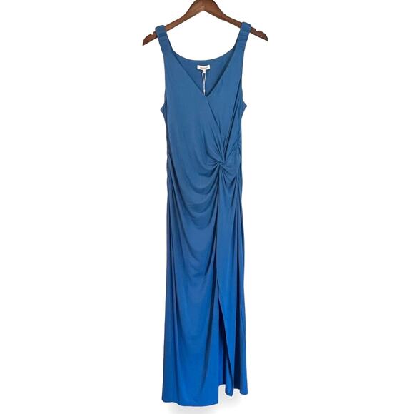 Rebecca Taylor Dress L French Blue Modal Twist Front Slit Sleeveless Midi $345 - Picture 2 of 11
